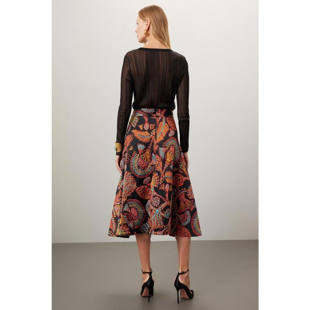La DoubleJ Black Floral Jersey Milano Skirt Size S with Hole - Picture 3 of 7